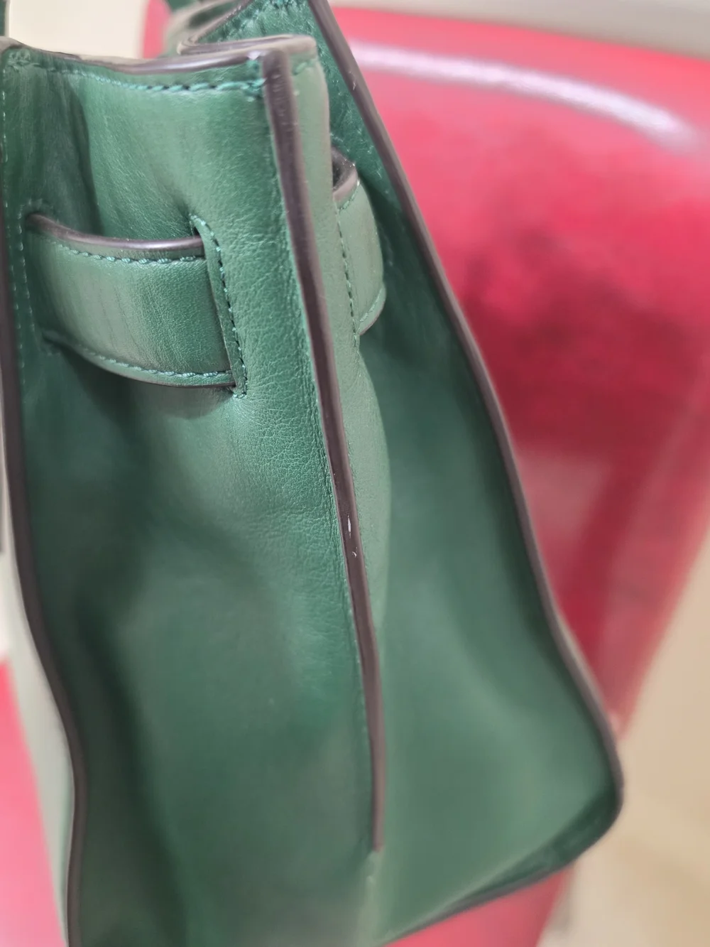 Michael Kors- Green Leather Top-Handle Tote with Gold Lock